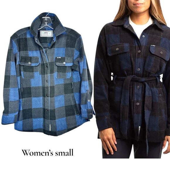 Jetty Tahoe Fleece Jacket Woman’s Small Blue Black Gray Missing Belt Super Soft - Picture 1 of 9
